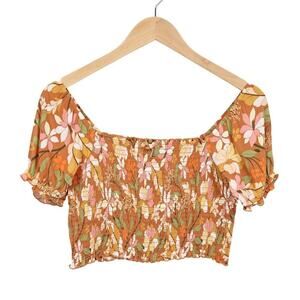 Aerie Smocked Floral Ditzy Babydoll Cropped Top Size Small NWT